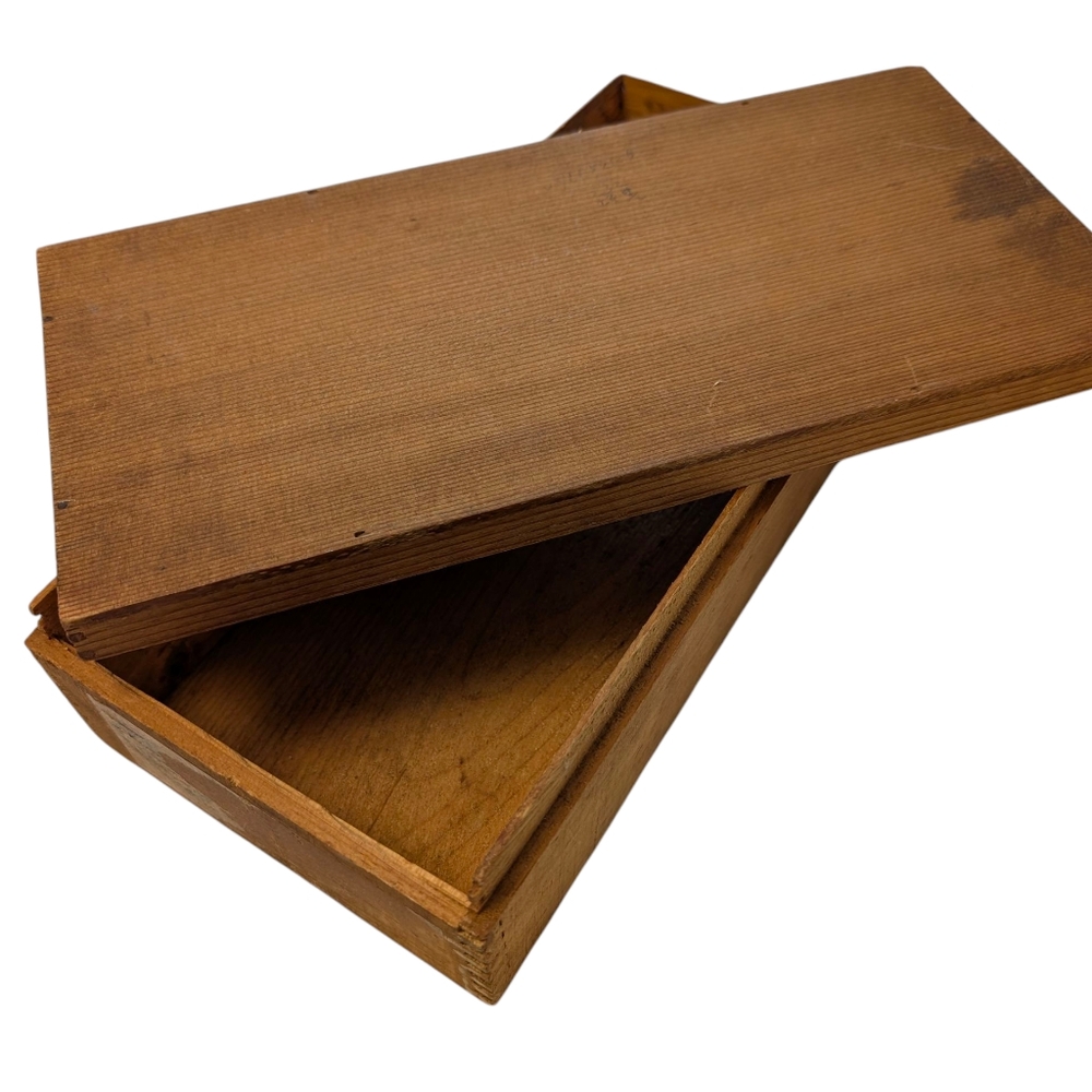 WOODEN BOX Vintage Dovetail Edge Tan Brown Storage Organizer 13"x6.5"